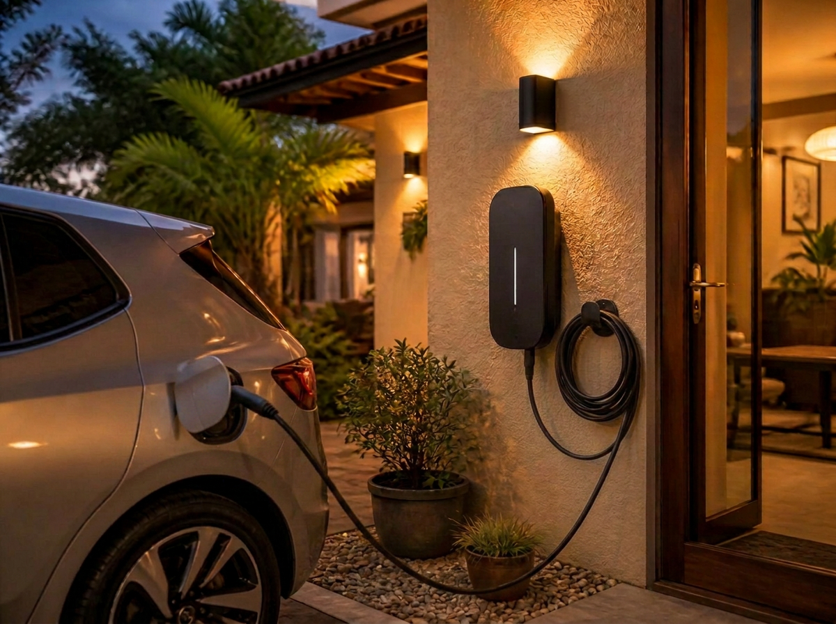 Carregador de veículo elétrico conectado, iluminado com energia verde